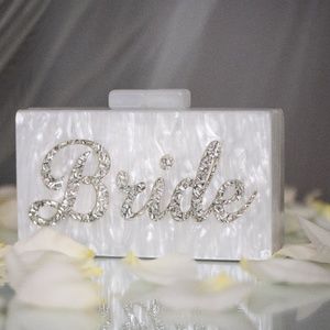 BRIDE White and Silver Acrylic Clutch Purse - GREAT condition